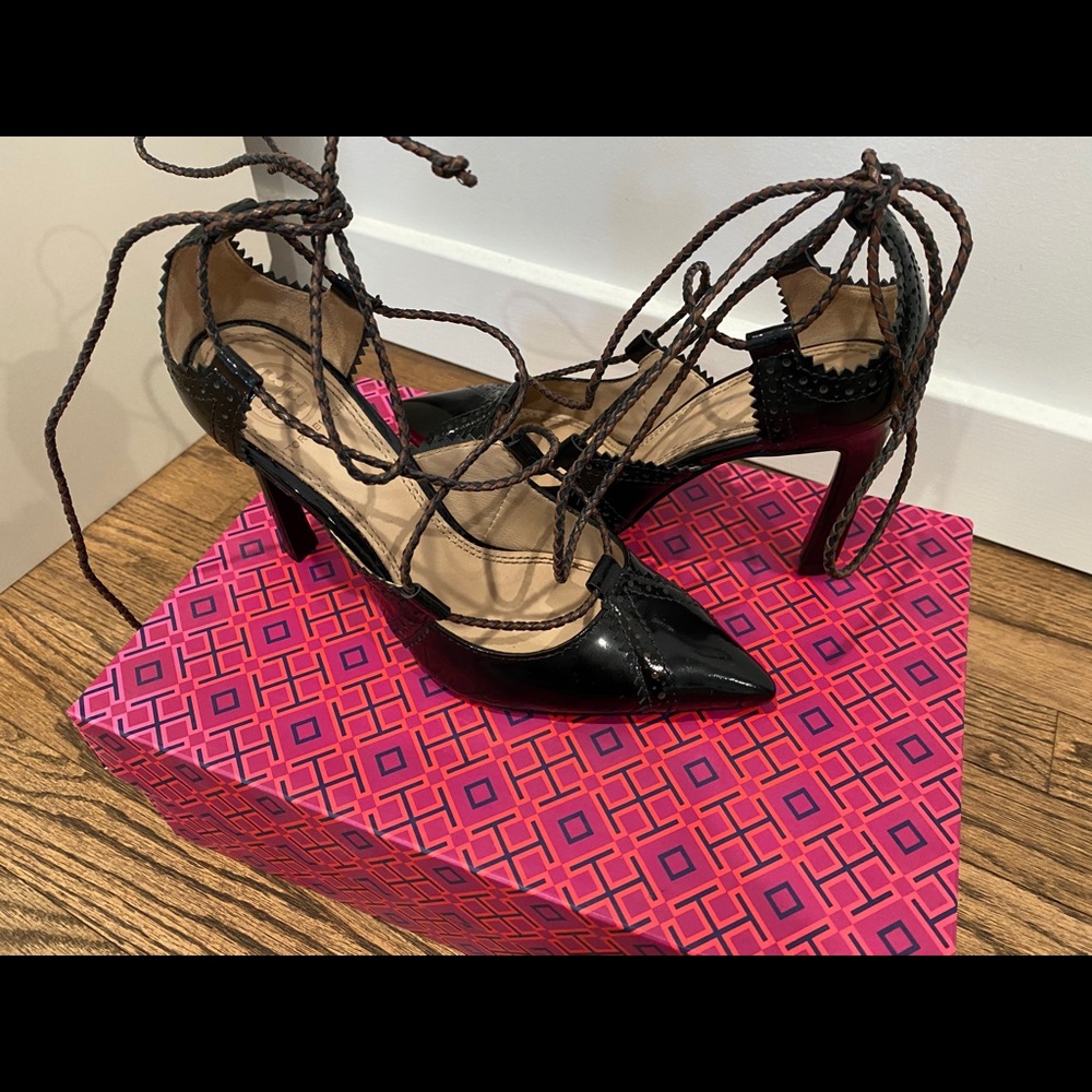 Tory Burch Black Varenne Lace-Up 100mm Pump SIZE 5